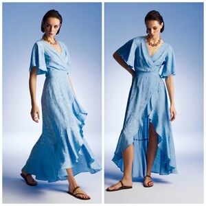 Nocturne Mavi Faux‎ Wrap Blue Metallic Dress Maxi Size Medium